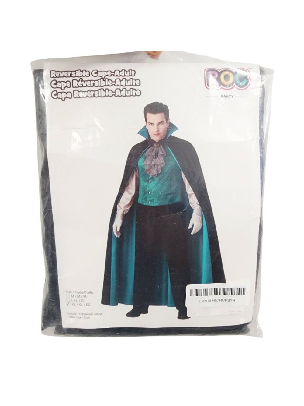 Reversible Adult Cape Costume - Black & Teal - XL
